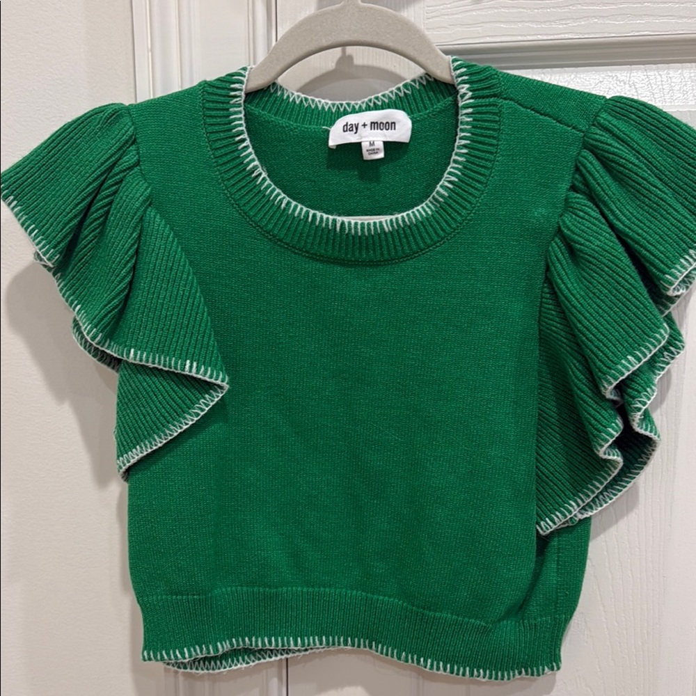 Green Ruffle Sleeve Top
